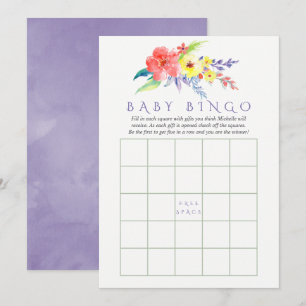 Invitación Bingo de Baby Shower Floral Acuarela Colorida