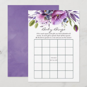 Invitación Bingo de Baby Shower Floral de Amapola Violeta Acu