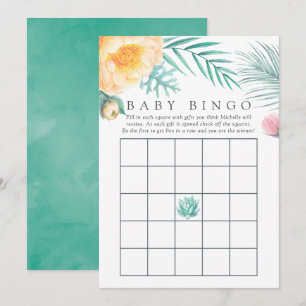 Invitación Bingo de Baby Shower Floral de Menta Tropical de V