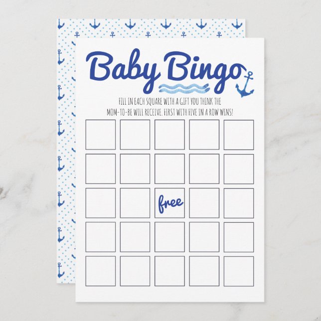 Invitación Bingo de Baby Shower Nautical (Anverso / Reverso)