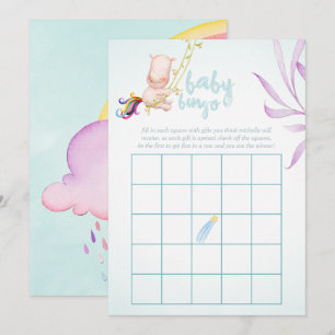 Invitación Bingo de Baby Shower Niño de Rinoceronte Unicornio