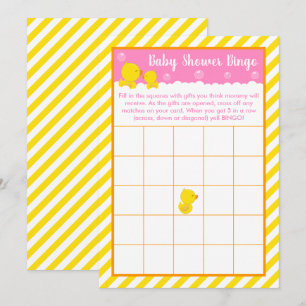 Invitación Bingo de Baby Shower Pato de Goma Amarillo y Rosa