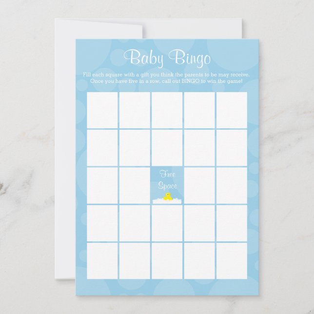 Invitación Bingo de Baby Shower - Tema del dudoso de la goma  (Anverso)