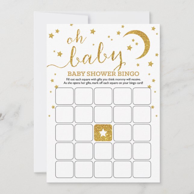 Invitación Bingo de bebé de oro de Star (Anverso)