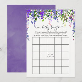 Invitación Bingo de bebé floral acuarela violeta ultra