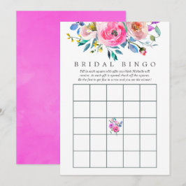 Invitación Bingo de Despedida de Soltera Floral Acuarela Rosa