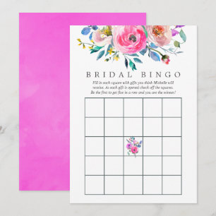 Invitación Bingo de Despedida de Soltera Floral Acuarela Rosa