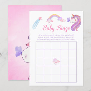 Invitación Bingo de ducha de niña unicornio arcoíris acuarela