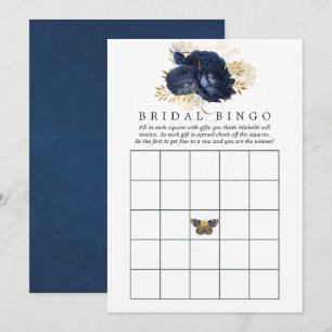 Invitación Bingo de ducha de novia azul y oro de la marina