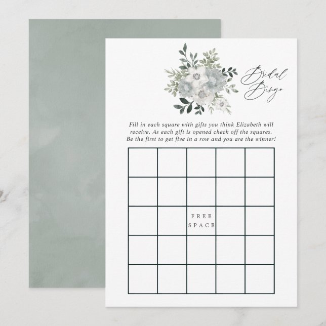 Invitación Bingo de ducha de novia de salchicha plateado acua (Anverso / Reverso)