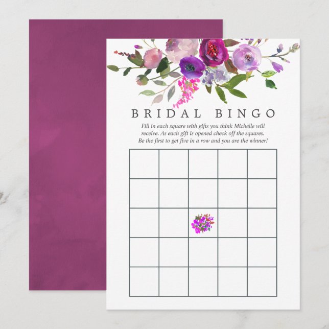 Invitación Bingo de ducha de novia floral acuática de moda (Anverso / Reverso)