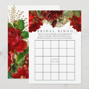 Invitación Bingo de ducha de novia rojo y oro de Borgoña