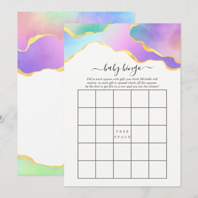 Invitación Bingo de ducha de novias arcoiris agusto de piedra (Anverso / Reverso)