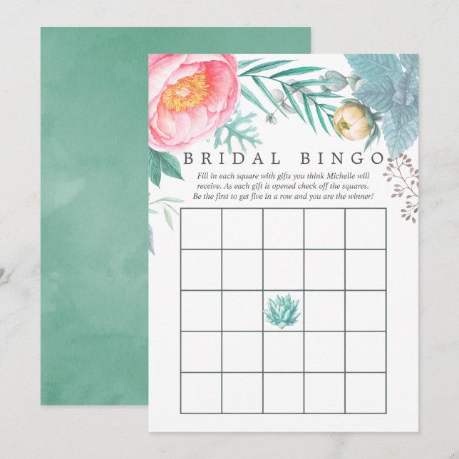 Invitación Bingo de ducha de novias tropicales de verano flor (Anverso / Reverso)