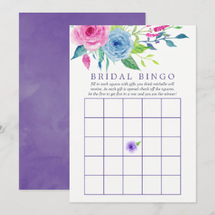 Invitación Bingo de Ducha Nupcial Floral Acuarela Violeta Ult