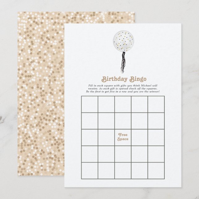 Invitación Bingo de Fiesta de Cumpleaños con Confeti Dorado (Anverso / Reverso)