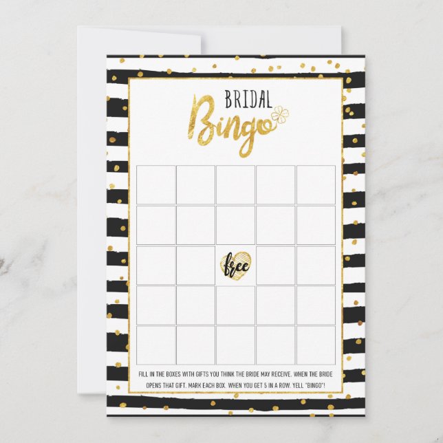 Invitación Bingo de juego de ducha de novia| Confetti de oro (Anverso)