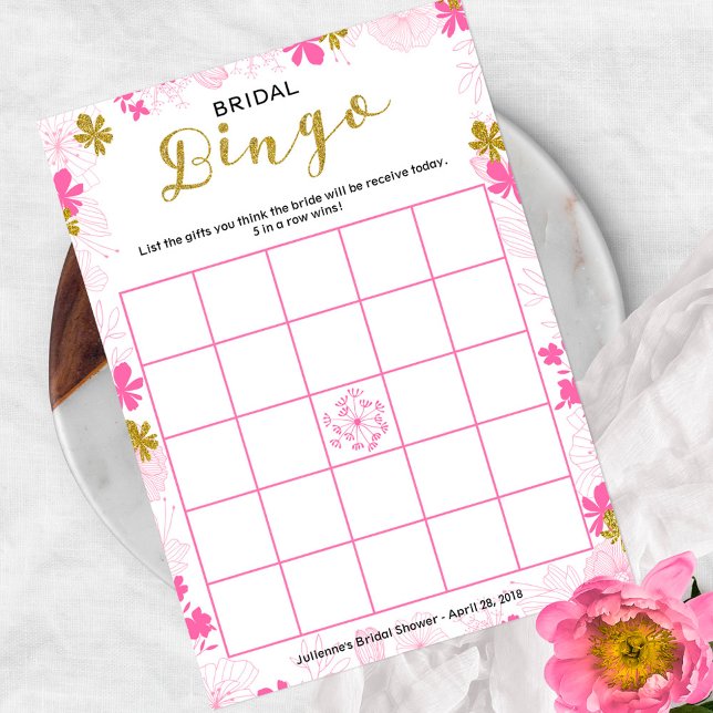 Invitación Bingo de juego de ducha de novia | Floral rosa del (Subido por el creador)