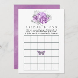 Invitación Bingo de novia morado floral morado y plateado