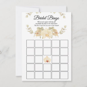 Invitación Bingo de novias marfil, beige, orquídeas y eucalip