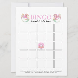 Invitación Bingo de Sirena para Baby Shower Bajo el Mar Rosa