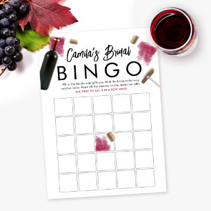 Invitación Bingo Game Card Wine Bridal Shower Tema