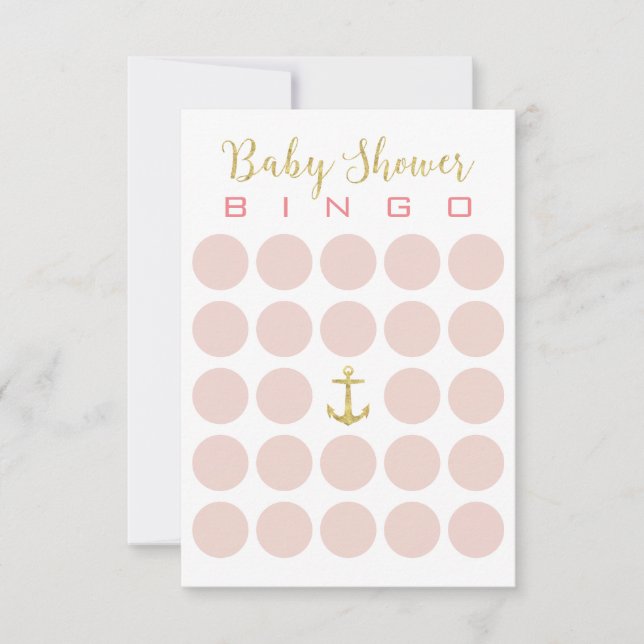 Invitación Bingo lindo del ancla 5x5 Baby Shower del oro (Anverso)