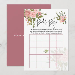 Invitación Bingo nupcial con acuarela floral Rosa y Dorado Ro