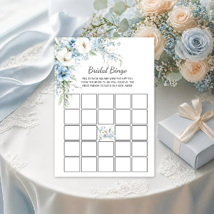 Invitación Bingo Nupcial Floral Azul Polvoriento  