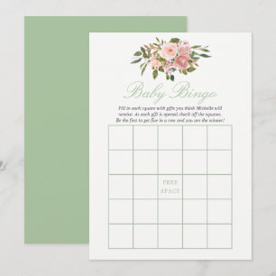 Invitación Bingo para Baby Shower con Toques Florales Rosados