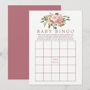 Invitación Bingo para Baby Shower con Toques Florales Rosados