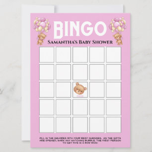 Invitación Bingo rosa de Baby Shower Teddy Boy Bubbly