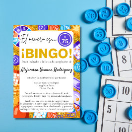 Invitación Bingo y Juegos Divertidos del Dorado Español Cumpl