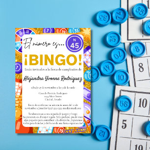 Invitación Bingo y Juegos Divertidos en Español Brillo Cumple