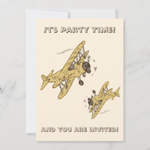 Invitación Biplanos Art Deco - Amarillo Party Time sin detall