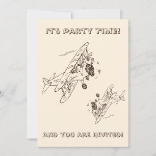 Invitación Biplanos Art Deco esbozan Party Time sin detalles