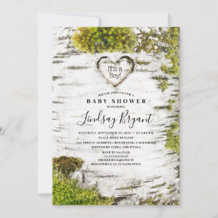 Invitación Birch Tree Bark Rustic Woodland Baby Shower