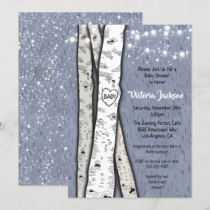 Invitación Birch Tree Evening Twinkle Lights Baby Shower