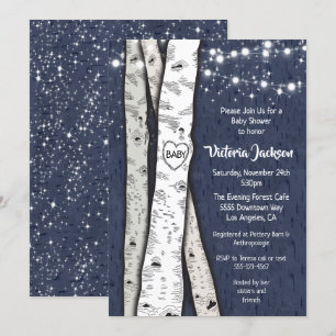Invitación Birch Tree Evening Twinkle Lights Baby Shower