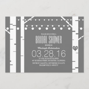 Invitación Birch Trees Heart & String Lights Bridal Shower