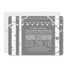 Birch Trees Heart & String Lights Invita a la boda