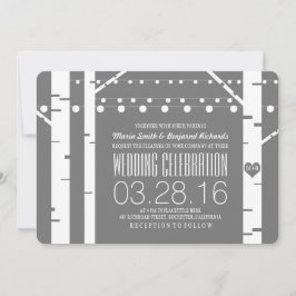 Invitación Birch Trees Heart & String Lights Invita a la boda
