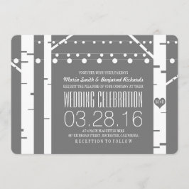 Invitación Birch Trees Heart & String Lights Invita a la boda
