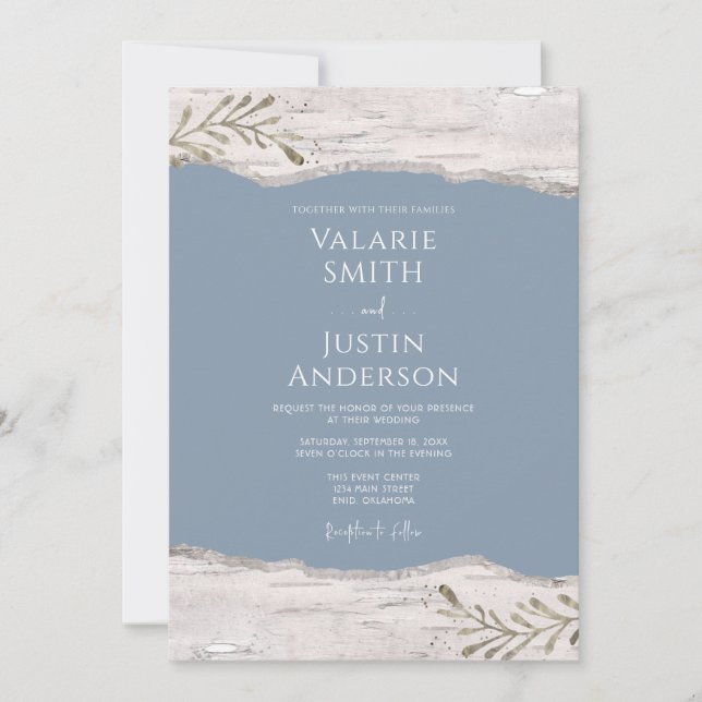 Invitación Birch Wood Dusty Blue Boda (Anverso)