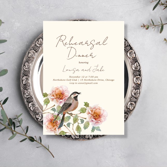 Invitación Bird in Flowering Branches Rehearsal Dinner (Subido por el creador)