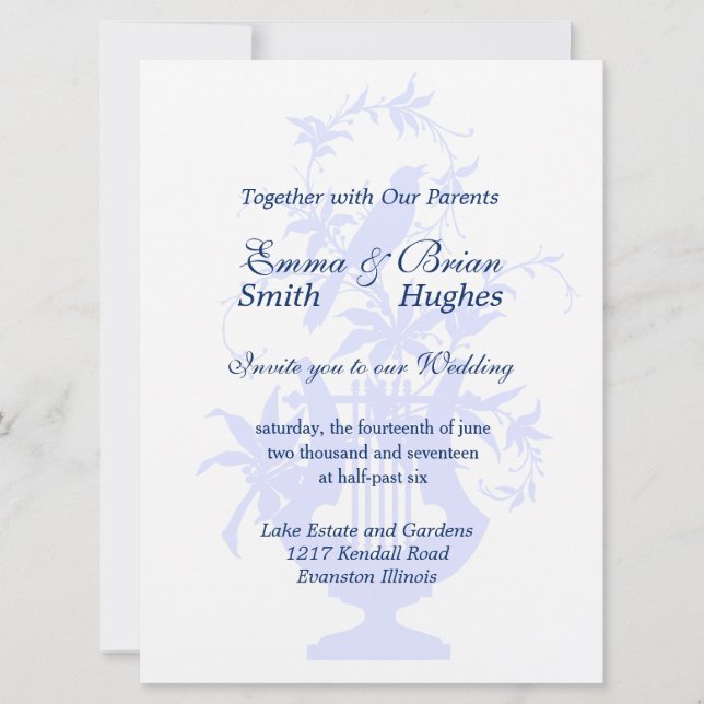 Invitación Bird Lyre y Greenery (Anverso)