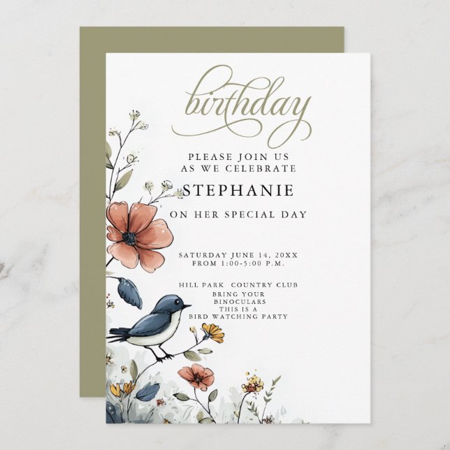 Invitación Bird Watchers Birthday Party (Anverso / Reverso)