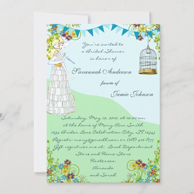 Invitación Birdcage Bunting Garden Bridal Shower Invitations (Anverso)