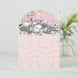 Invitación Birdcage Damask Acorn Vintage Love Birds