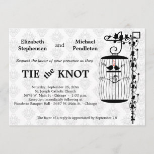 Invitación Birdcage de moda con el fondo elegante del damasco